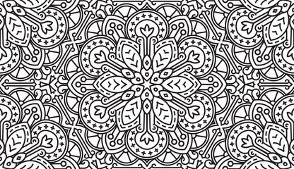 Seamless Abstract Tribal Black-White Pattern. Hand Drawn Ethnic
