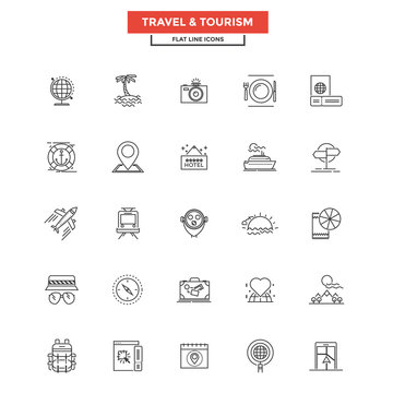 Flat Line Icons- Travel and Tourism