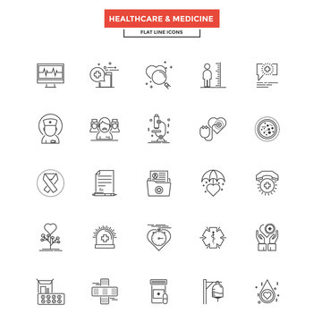 Flat Line Color Icons- Healthcare and Medicine