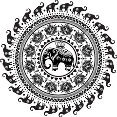 Round pattern with decorated elephants