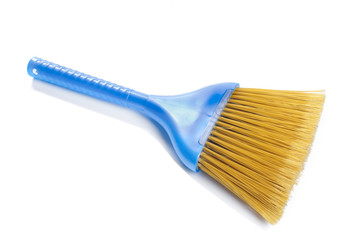 plastic blue brooms isolated on white background