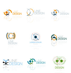 Linear vector abstract logo set, circles loops and swirls. Logotype brand templates