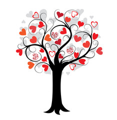 Plakat love tree with red hearts