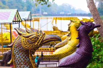 Traditional khmer boats with carved bows