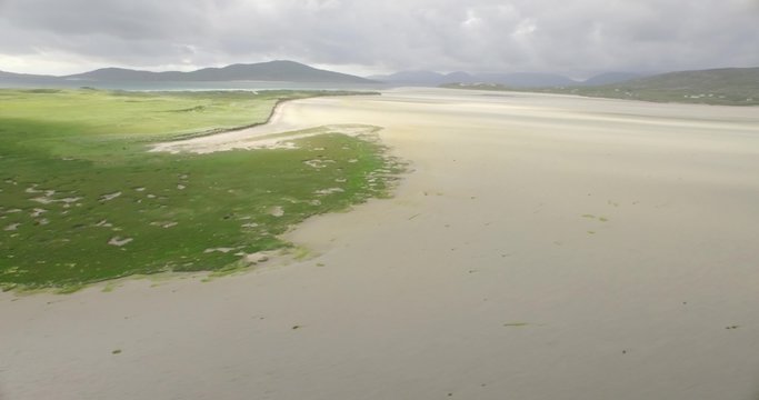 Stunning aerial shot of Luskentyre beach on the west coast of the Isle of Harris, Scotland
