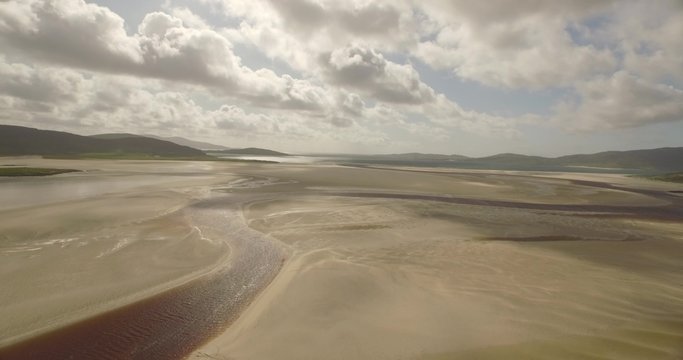 Stunning aerial shot of Luskentyre beach on the west coast of the Isle of Harris, Scotland
