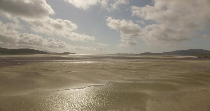 Stunning aerial shot of Luskentyre beach on the west coast of the Isle of Harris, Scotland
