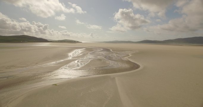 Stunning aerial shot of Luskentyre beach on the west coast of the Isle of Harris, Scotland
