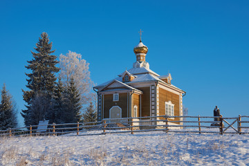 Beautiful wooden church in Volgoverkhovye
