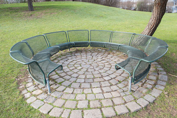 round bench of metal open fort resting, discussing and sitting