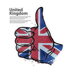 hand gesture thumb up. flag of England. vector illustration