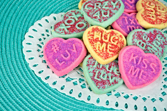 Valentine Sugar Cookies On Lace Heart Doily