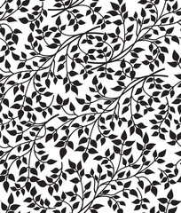 Vector black and white seamless pattern with sprigs