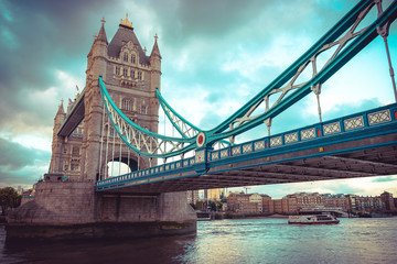 Fototapeta na wymiar Tower Bridge at London, UK. Selective focus. Vintage tone.