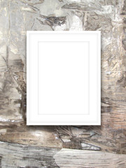 Close-up of one white picture frame on metal background