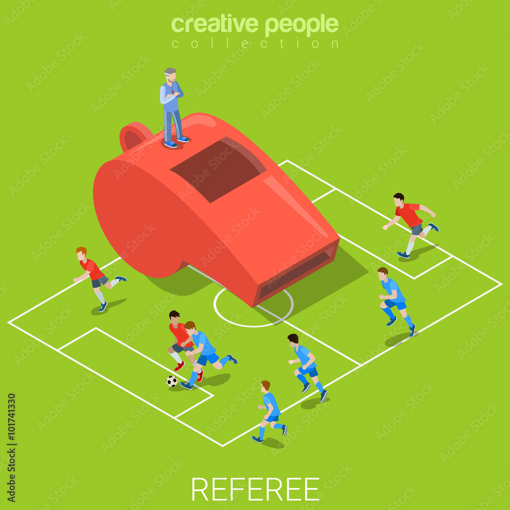 Poster Referee whistle soccer football flat isometric vector 3d