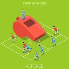 Referee whistle soccer football flat isometric vector 3d