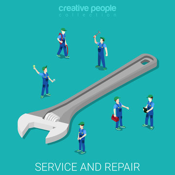 Wrench Repair Service Flat Isometric Vector 3d