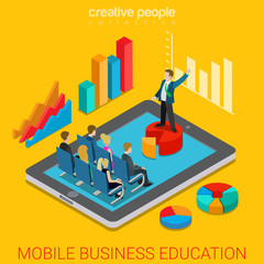 Mobile business education online course flat 3d isometric vector