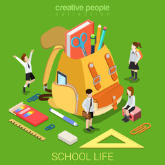 School life education accessory flat 3d isometric vector