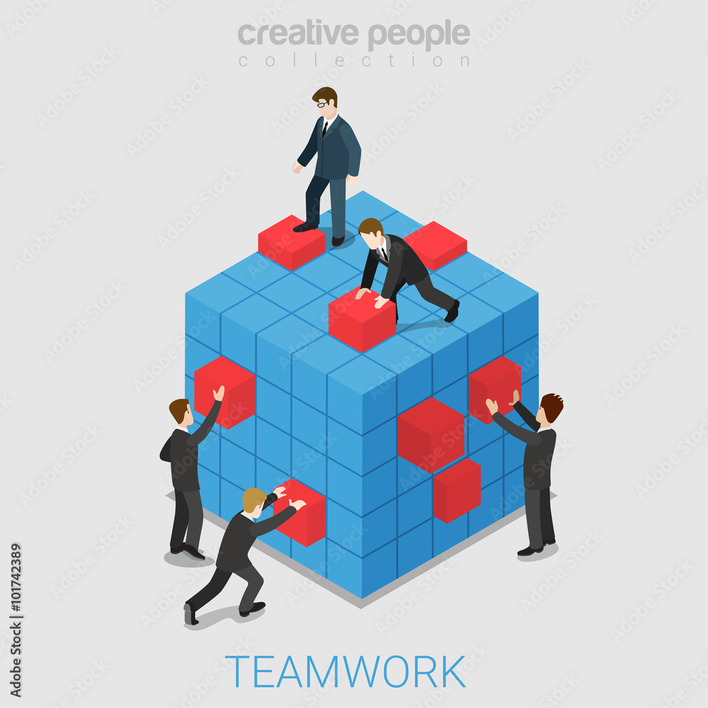 Poster teamwork project collaboration flat 3d isometric vector