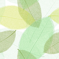 Fototapeta na wymiar Seamless pattern from spring or summer leaves with thread