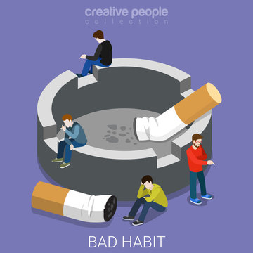Bad habit ashtray smokers smoking flat isometric vector 3d