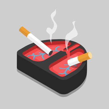 Bad Habit Lungs Ashtray Smoking Flat Isometric Vector 3d