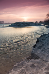 spectacular lights of the sunset on the river