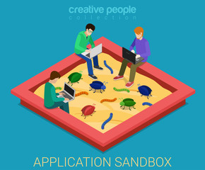Application development sandbox debug flat 3d isometric vector