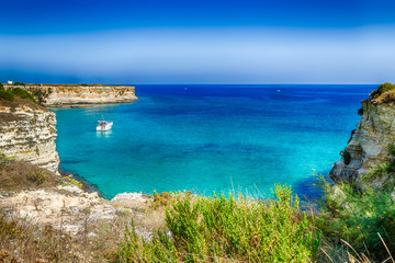 Stacks on the coast of Apulia in Italy