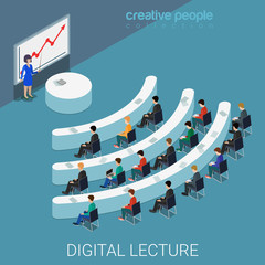 Digital lecture web conference wi-fi flat isometric vector 3d - obrazy, fototapety, plakaty
