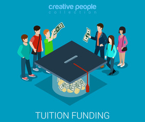 Tuition fee web crowd funding graduate flat 3d isometric vector