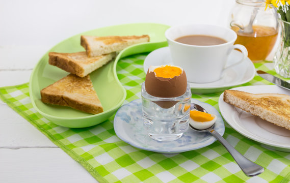 Boiled egg breakfast with white background