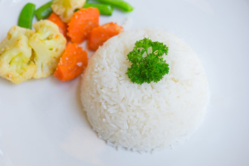Steamed rice and vetgetable