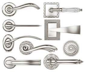 Set of several door handles. 3d rendering
