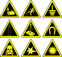 Set of black warning signs