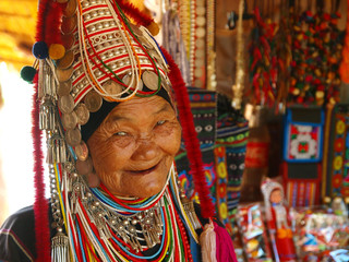 An old laughing woman from the Akha indigenous tribe