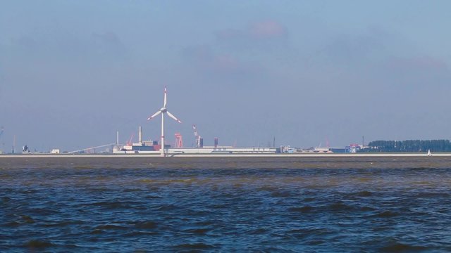 View over the windy Ems-Dollard estuary at the port of Emden in Germany