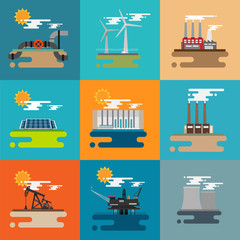 Modern industrial flat buildings set.