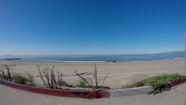 Los Angeles pacific ocean beach view driving shot in Southern California.