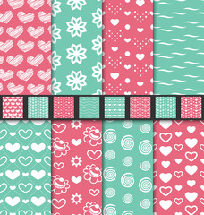 Materiał do szycia Set seamless Valentine Day textile patterns
