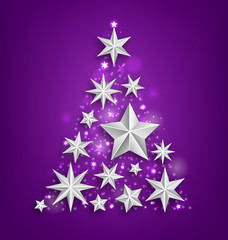 Abstract Garland Made of Silver Stars for Happy New Year 2016