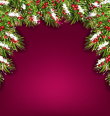  Holiday Background with Fir Branches and Berries