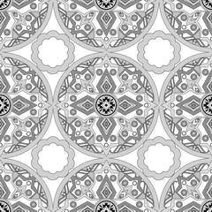 Coloring seamless pattern page book with decorative floral ornam