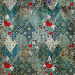 Blue jeans grunge denim patchwork pattern background