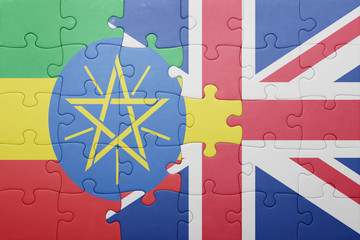 puzzle with the national flag of great britain and ethiopia