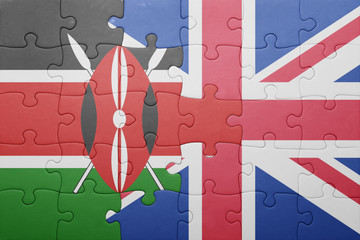puzzle with the national flag of great britain and kenya