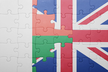 puzzle with the national flag of great britain and madagascar