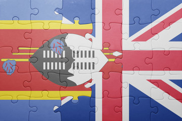 puzzle with the national flag of great britain and swaziland